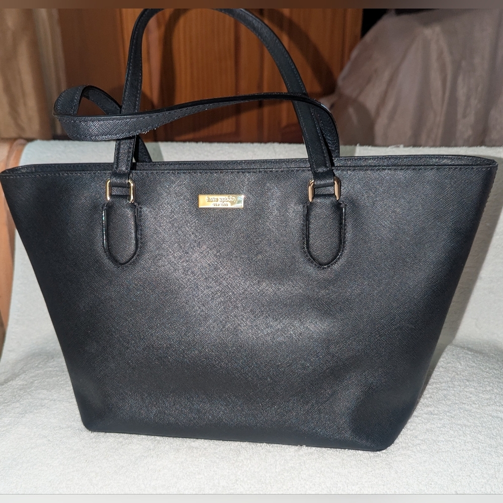 Kate Spade Laurel Way Black Leather Tote with Gold Hardware